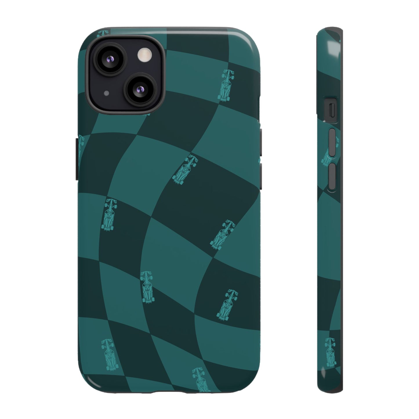 F1 Phone Case Teal Checkered Design, Trendy F1 Gift, Formula 1 Gift, Cute F1 Phone Case, Unique Formula One Phone Case