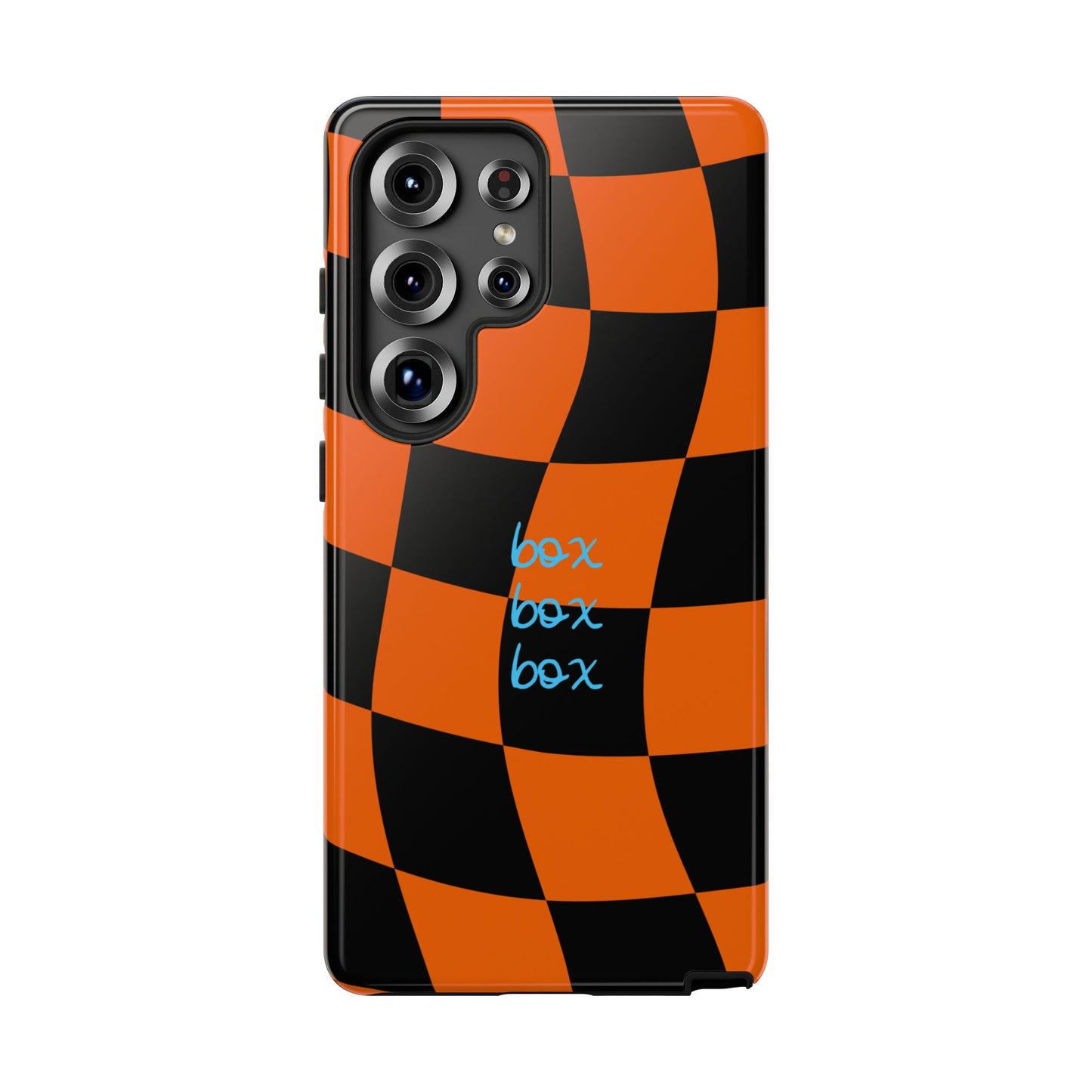 McLaren Orange and Black Checkered F1 Phone Case, Box Box Box F1 Phone Case