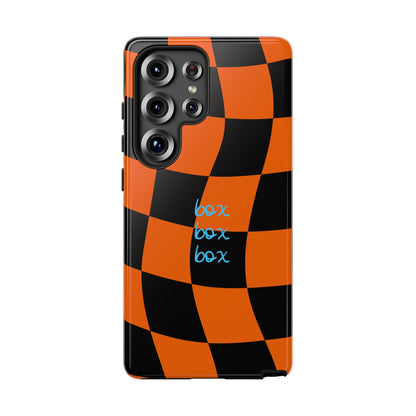 McLaren Orange and Black Checkered F1 Phone Case, Box Box Box F1 Phone Case