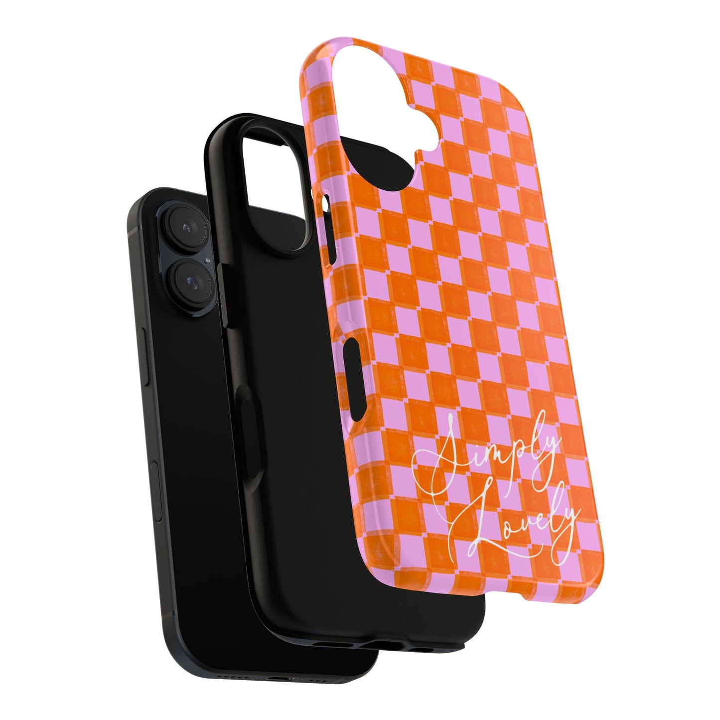 Simply Lovely Orange and Pink Checkered F1 Phone Case Design, Trendy F1 Gift, Formula 1 Gift, Cute F1 Phone Case