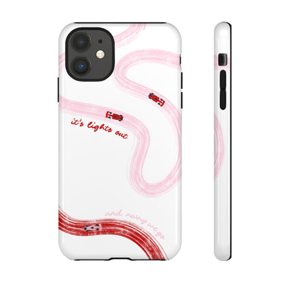 F1 Phone Case Pink and Red Painted "its lights out and away we go", Trendy F1 Gift, Formula 1 Gift, Cute F1 Phone Case, Unique Phone Case