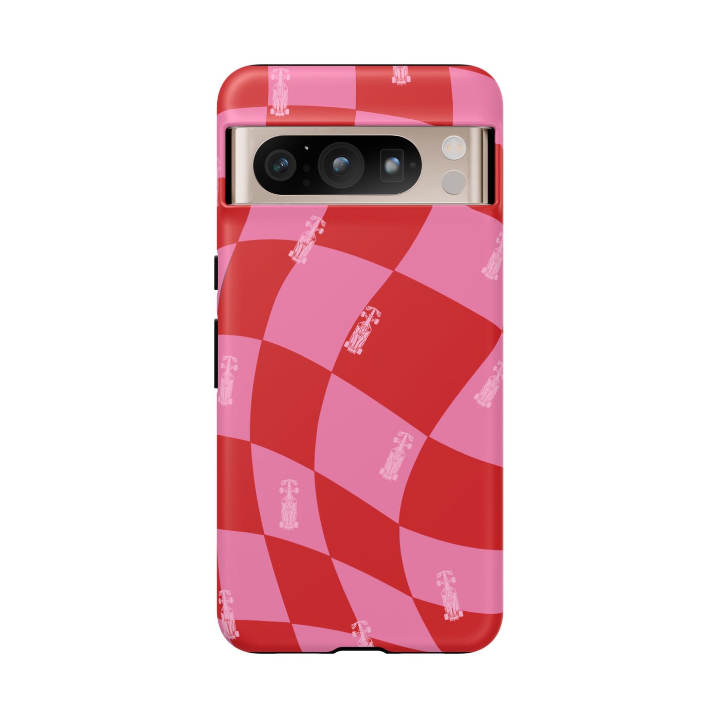 F1 Phone Case Pink and Red Checkerboard Design, Trendy F1 Gift, Girly Formula 1 Gift, Cute F1 Phone Case, Unique Formula One Phone Case