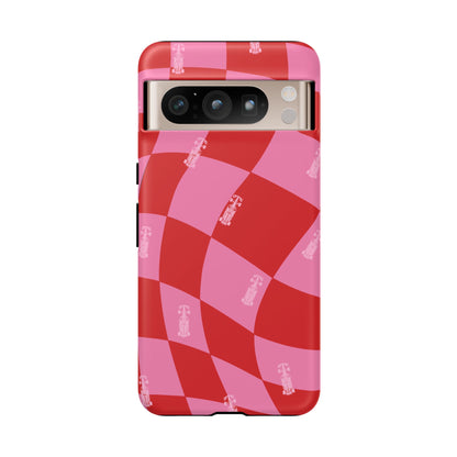F1 Phone Case Pink and Red Checkerboard Design, Trendy F1 Gift, Girly Formula 1 Gift, Cute F1 Phone Case, Unique Formula One Phone Case