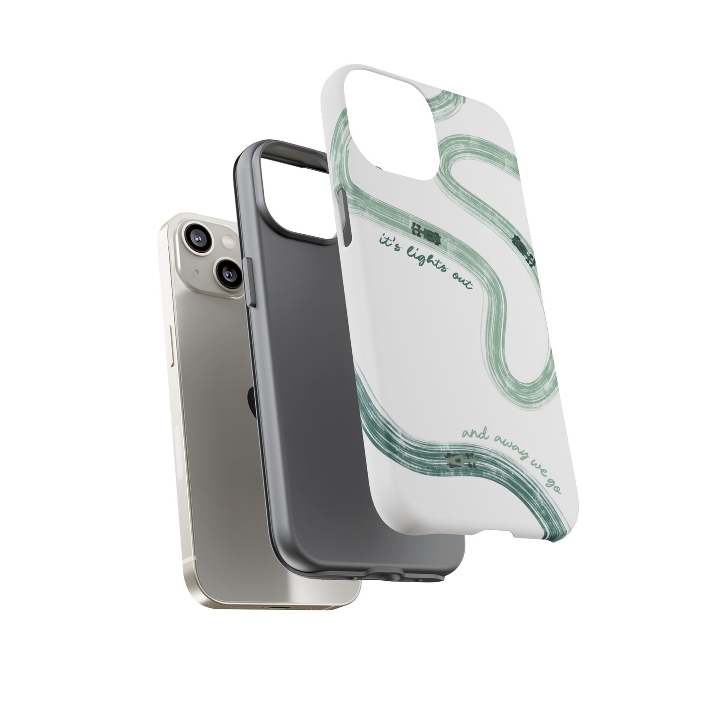 F1 Phone Case Green Painted "its lights out and away we go", Trendy F1 Gift, Formula 1 Gift, Cute F1 Phone Case, Gift for F1 Fans