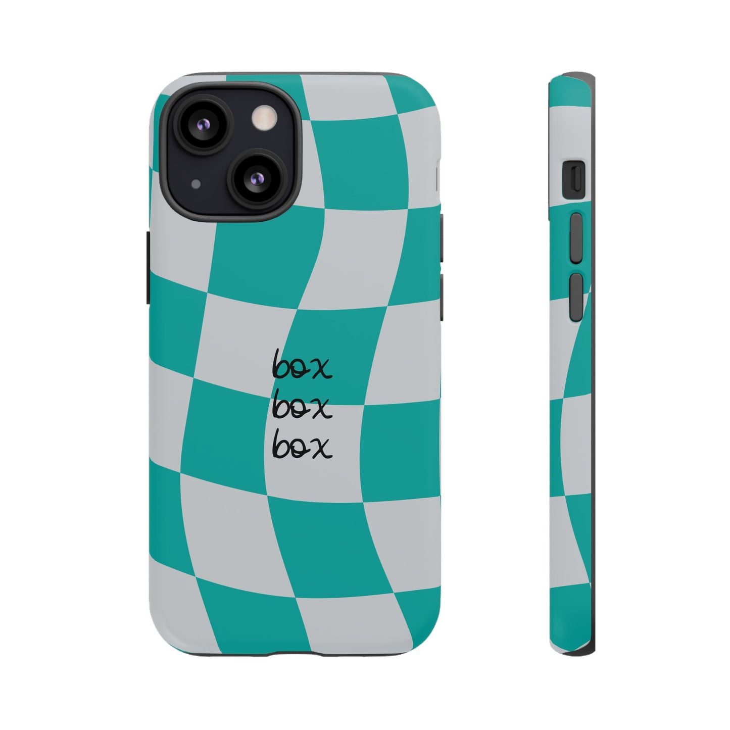 Mercedes Teal and Grey Checkered F1 Phone Case, Box Box Box F1 Phone Case