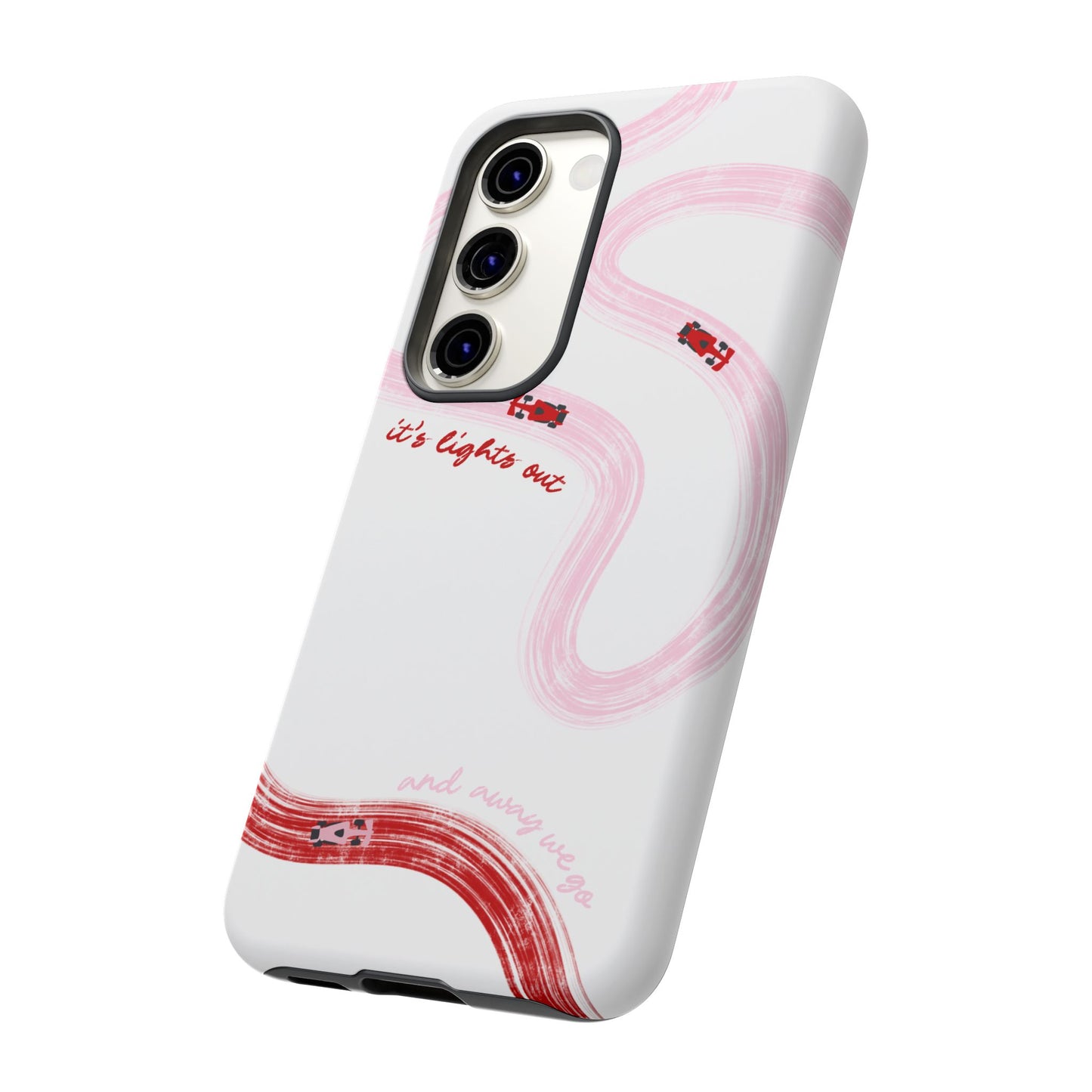 F1 Phone Case Pink and Red Painted "its lights out and away we go", Trendy F1 Gift, Formula 1 Gift, Cute F1 Phone Case, Unique Phone Case