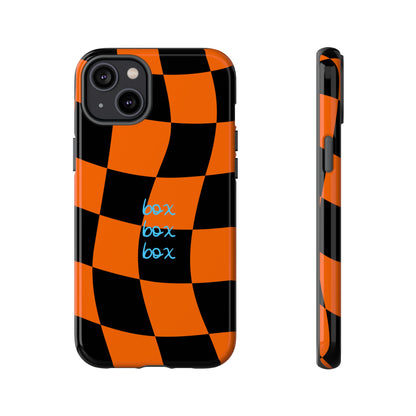 McLaren Orange and Black Checkered F1 Phone Case, Box Box Box F1 Phone Case