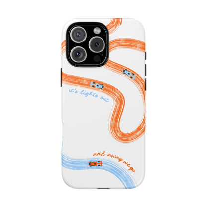 McLaren F1 Phone Case Orange and Blue Painted "its lights out and away we go", Trendy F1 Gift, Formula 1 Gift, Cute F1 Phone Case
