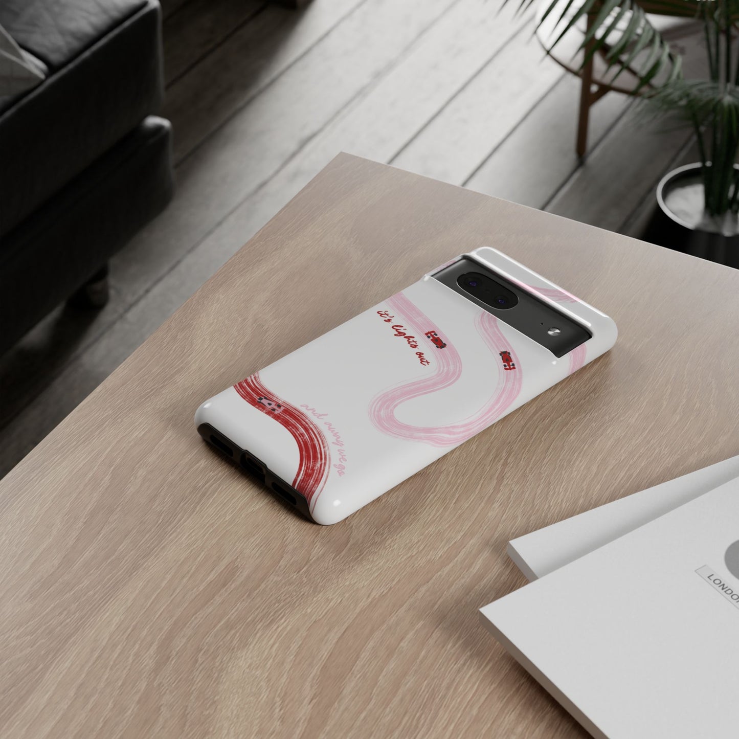 F1 Phone Case Pink and Red Painted "its lights out and away we go", Trendy F1 Gift, Formula 1 Gift, Cute F1 Phone Case, Unique Phone Case