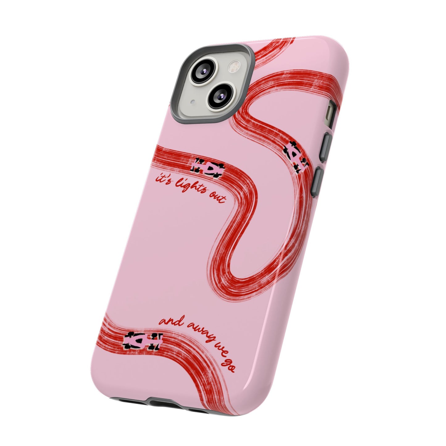 F1 Phone Case Pink and Red Painted "its lights out and away we go", Trendy F1 Gift, Formula 1 Gift, Cute F1 Phone Case, Unique Phone Case