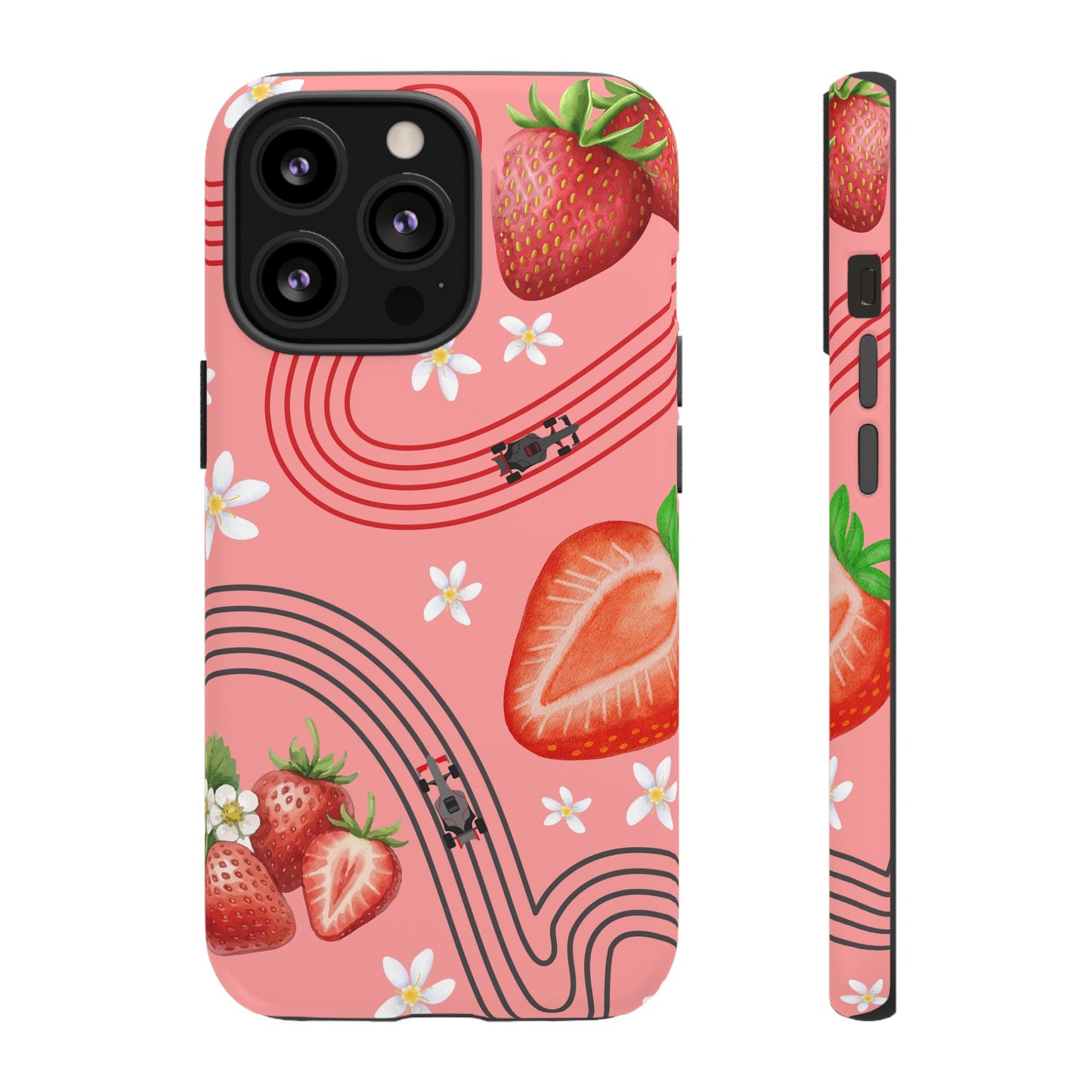 Red F1 Audi and Strawberries Phone Case, Trendy F1 Gift, Formula 1 Gift, Cute Fruit F1 Phone Case, Unique Phone Case