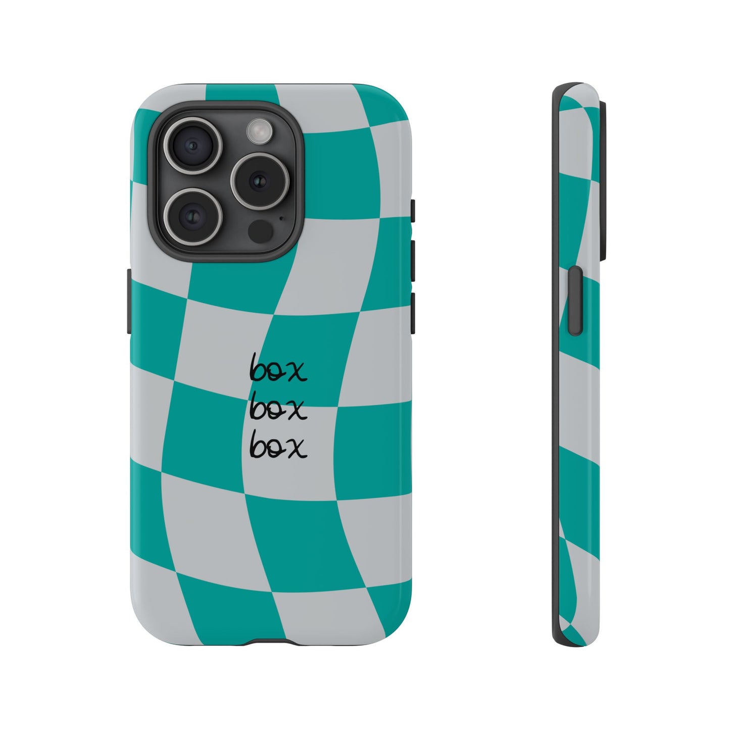 Mercedes Teal and Grey Checkered F1 Phone Case, Box Box Box F1 Phone Case