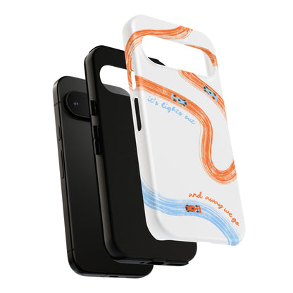 McLaren F1 Phone Case Orange and Blue Painted "its lights out and away we go", Trendy F1 Gift, Formula 1 Gift, Cute F1 Phone Case