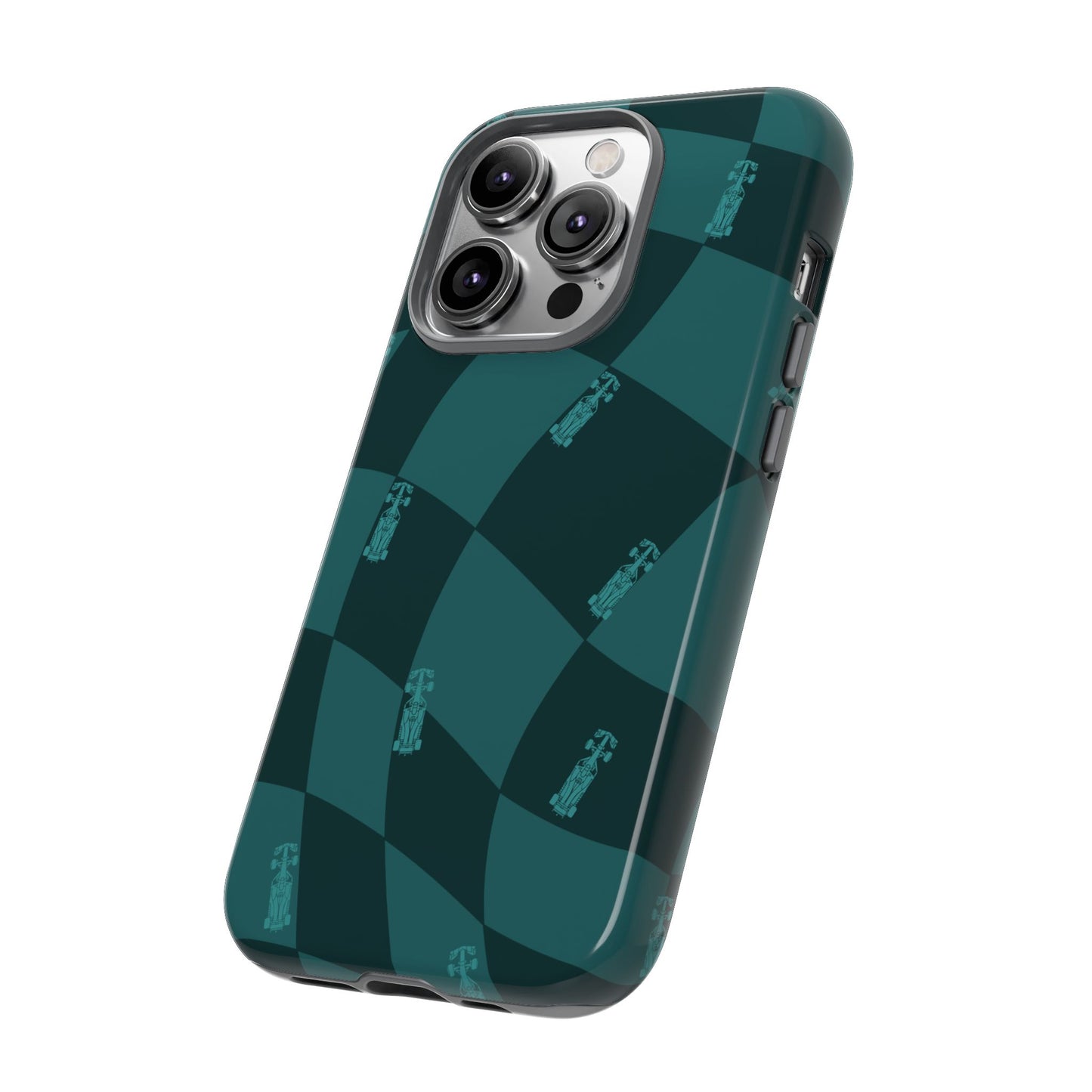 F1 Phone Case Teal Checkered Design, Trendy F1 Gift, Formula 1 Gift, Cute F1 Phone Case, Unique Formula One Phone Case