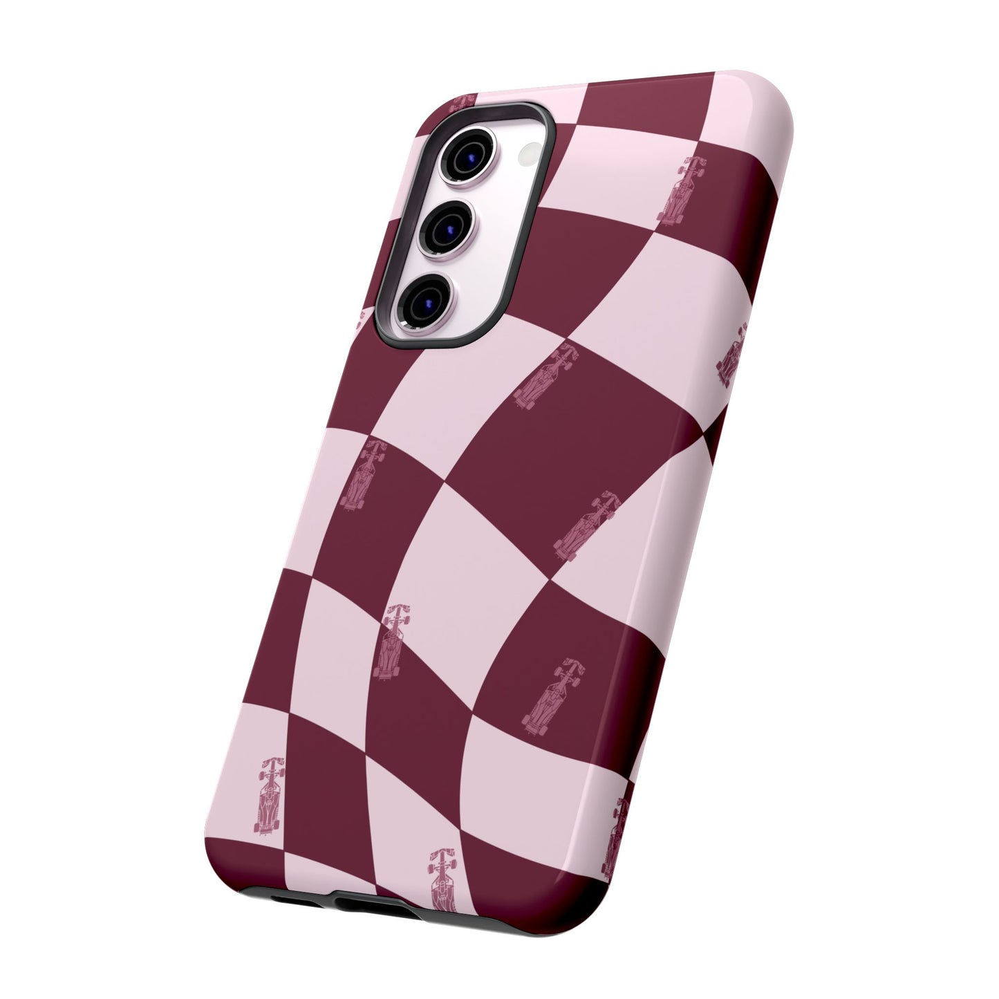 F1 Phone Case Pink Checkered Design, Trendy F1 Gift, Formula 1 Gift, Cute F1 Phone Case, Unique Formula One Phone Case
