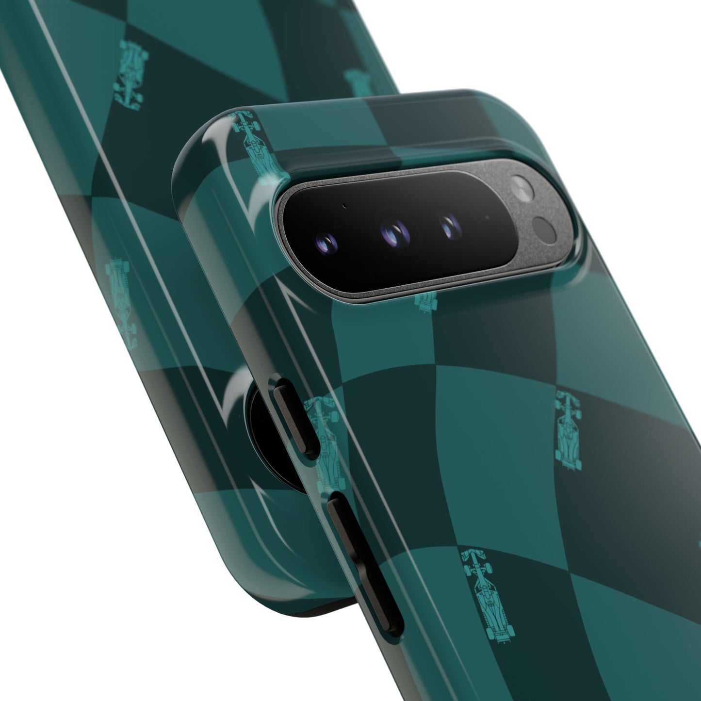 F1 Phone Case Teal Checkered Design, Trendy F1 Gift, Formula 1 Gift, Cute F1 Phone Case, Unique Formula One Phone Case