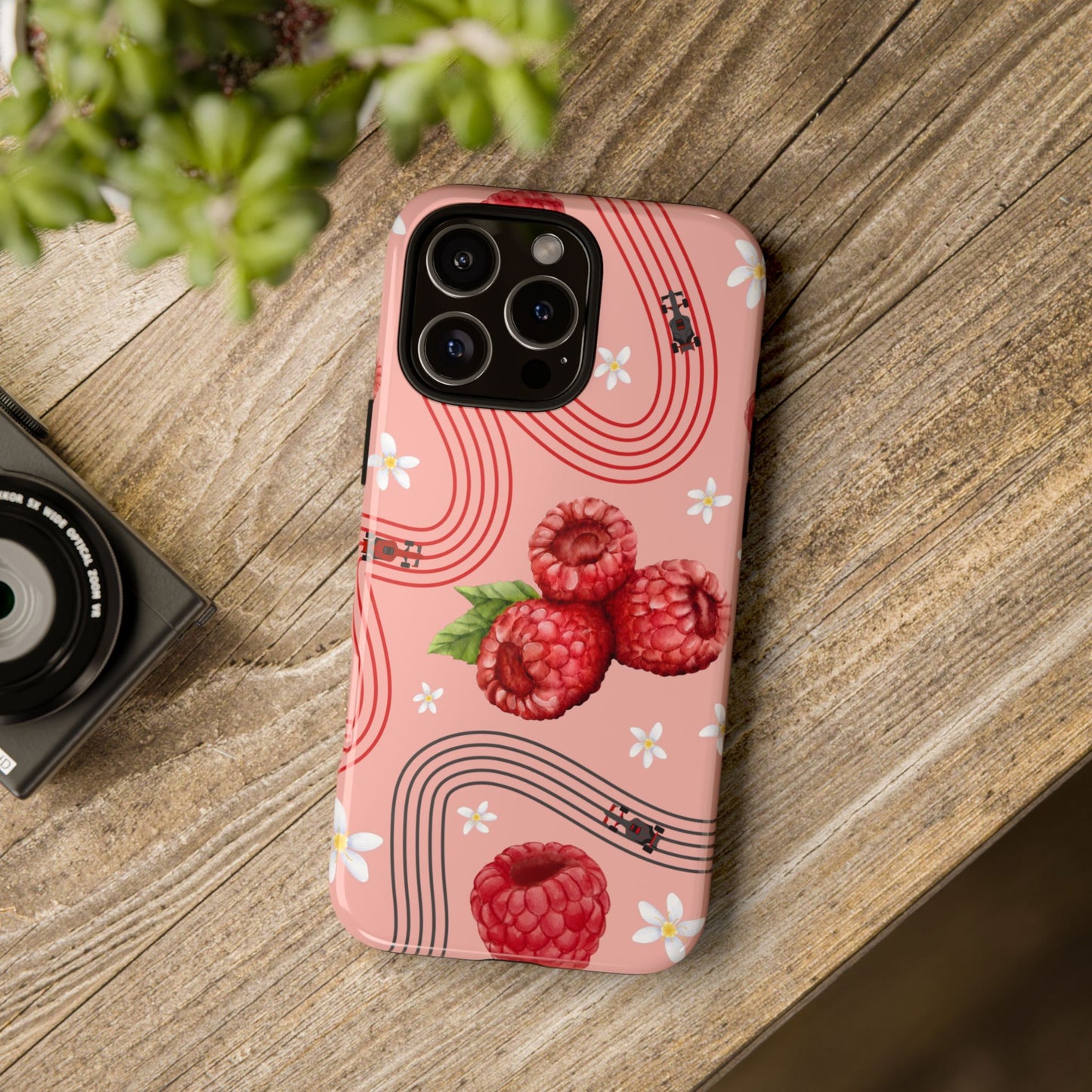 Red F1 Haas and Raspberries Phone Case, Trendy F1 Gift, Formula 1 Gift, Cute Fruit F1 Phone Case, Unique Phone Case