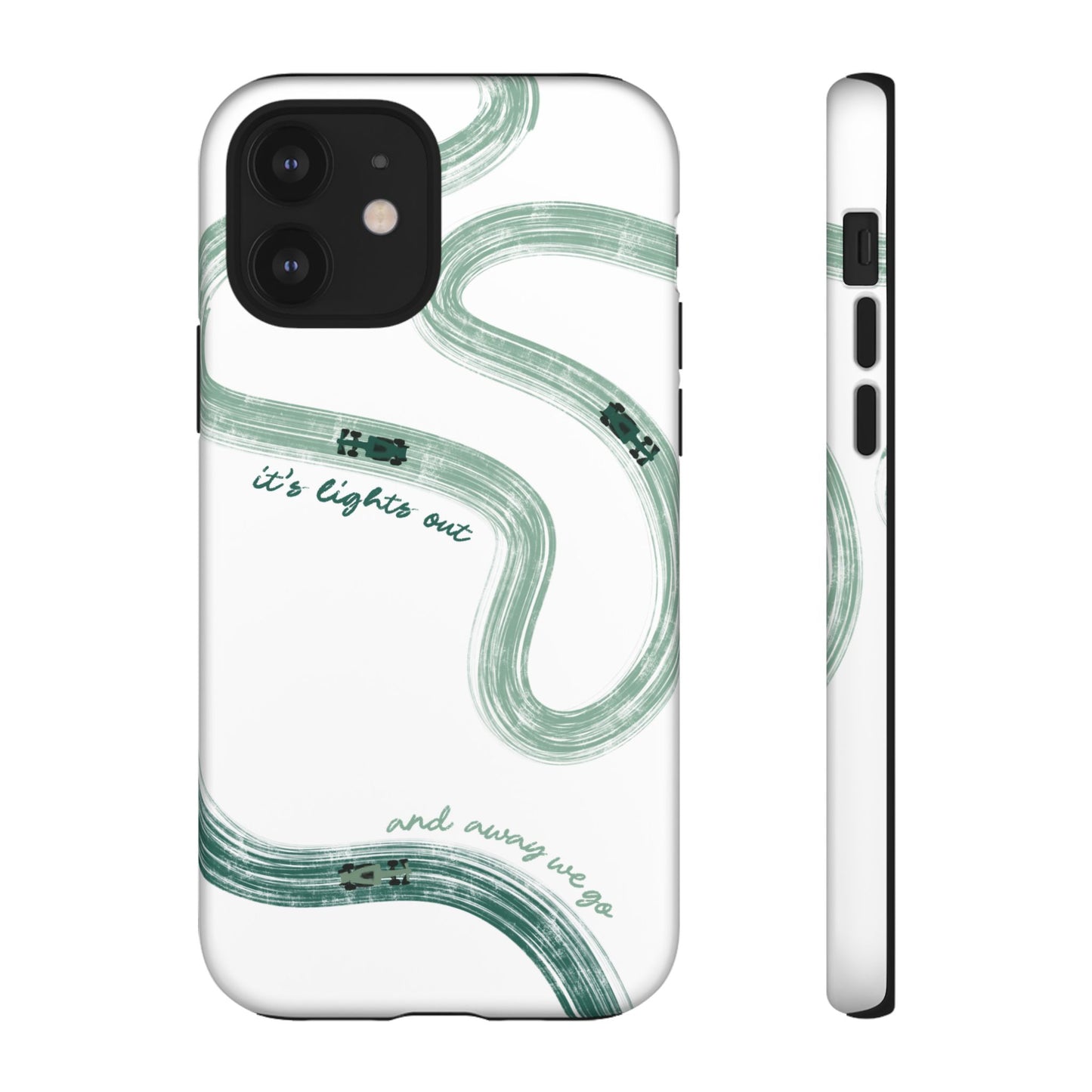 F1 Phone Case Green Painted "its lights out and away we go", Trendy F1 Gift, Formula 1 Gift, Cute F1 Phone Case, Gift for F1 Fans