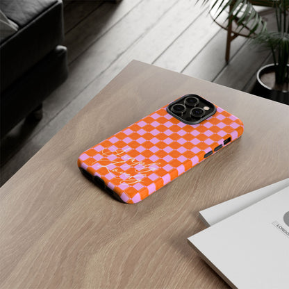 Simply Lovely Orange and Pink Checkered F1 Phone Case Design, Trendy F1 Gift, Formula 1 Gift, Cute F1 Phone Case