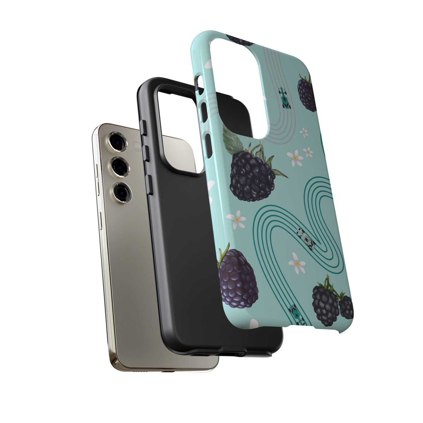 Teal F1 Mercedes and Blackberries Phone Case , Trendy F1 Gift, Formula 1 Gift, Cute Fruit F1 Phone Case, Unique Phone Case