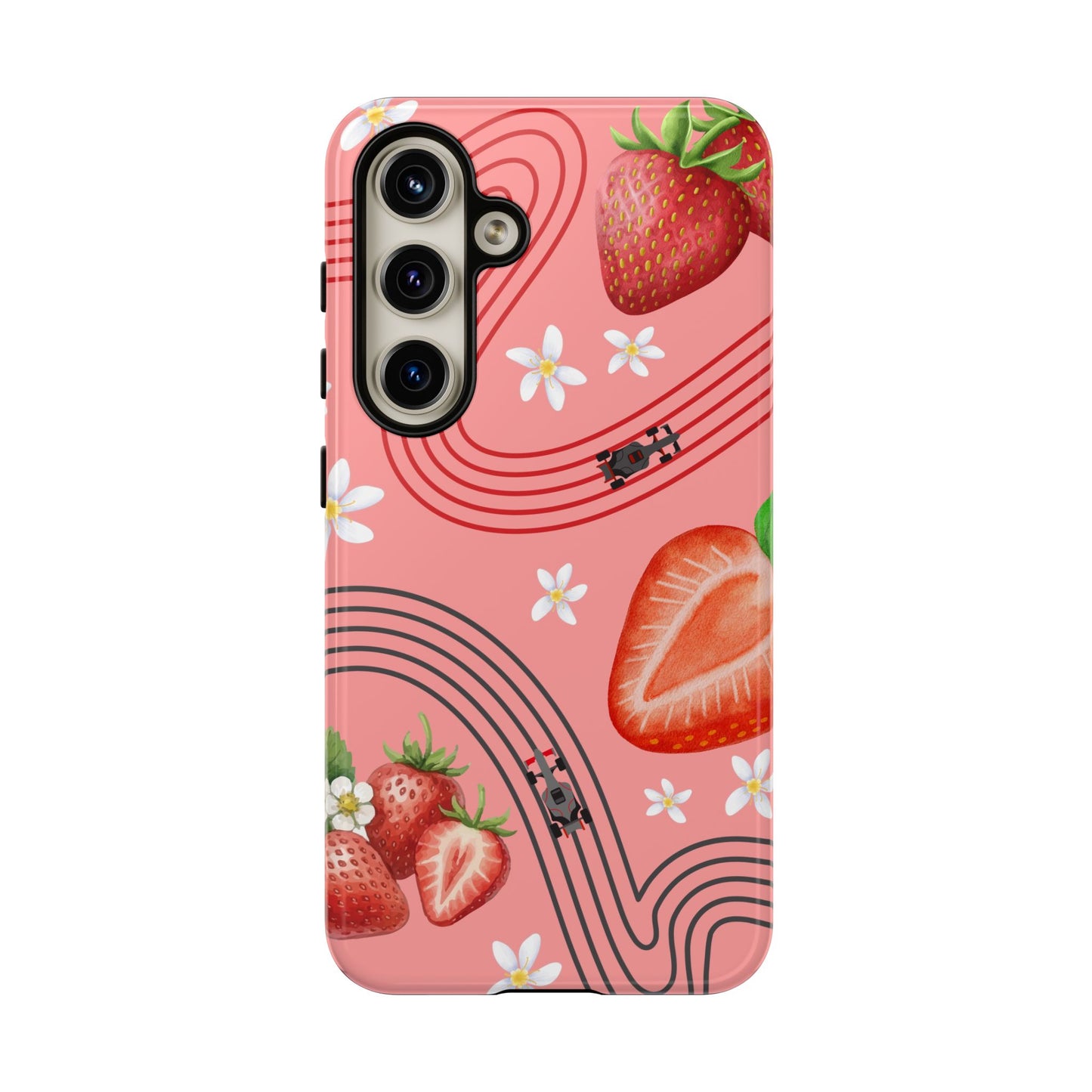 Red F1 Audi and Strawberries Phone Case, Trendy F1 Gift, Formula 1 Gift, Cute Fruit F1 Phone Case, Unique Phone Case