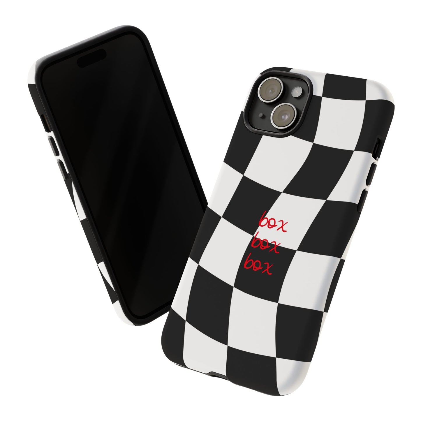 Black and Red Checkered F1 Phone Case, Box Box Box F1 Phone Case