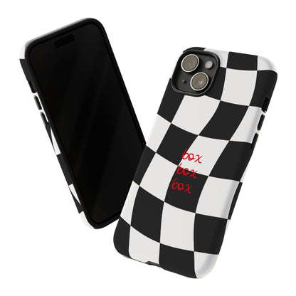 Black and Red Checkered F1 Phone Case, Box Box Box F1 Phone Case