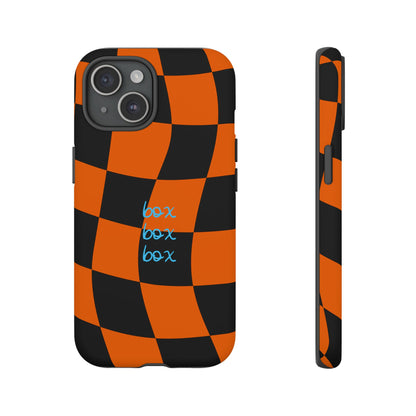 McLaren Orange and Black Checkered F1 Phone Case, Box Box Box F1 Phone Case