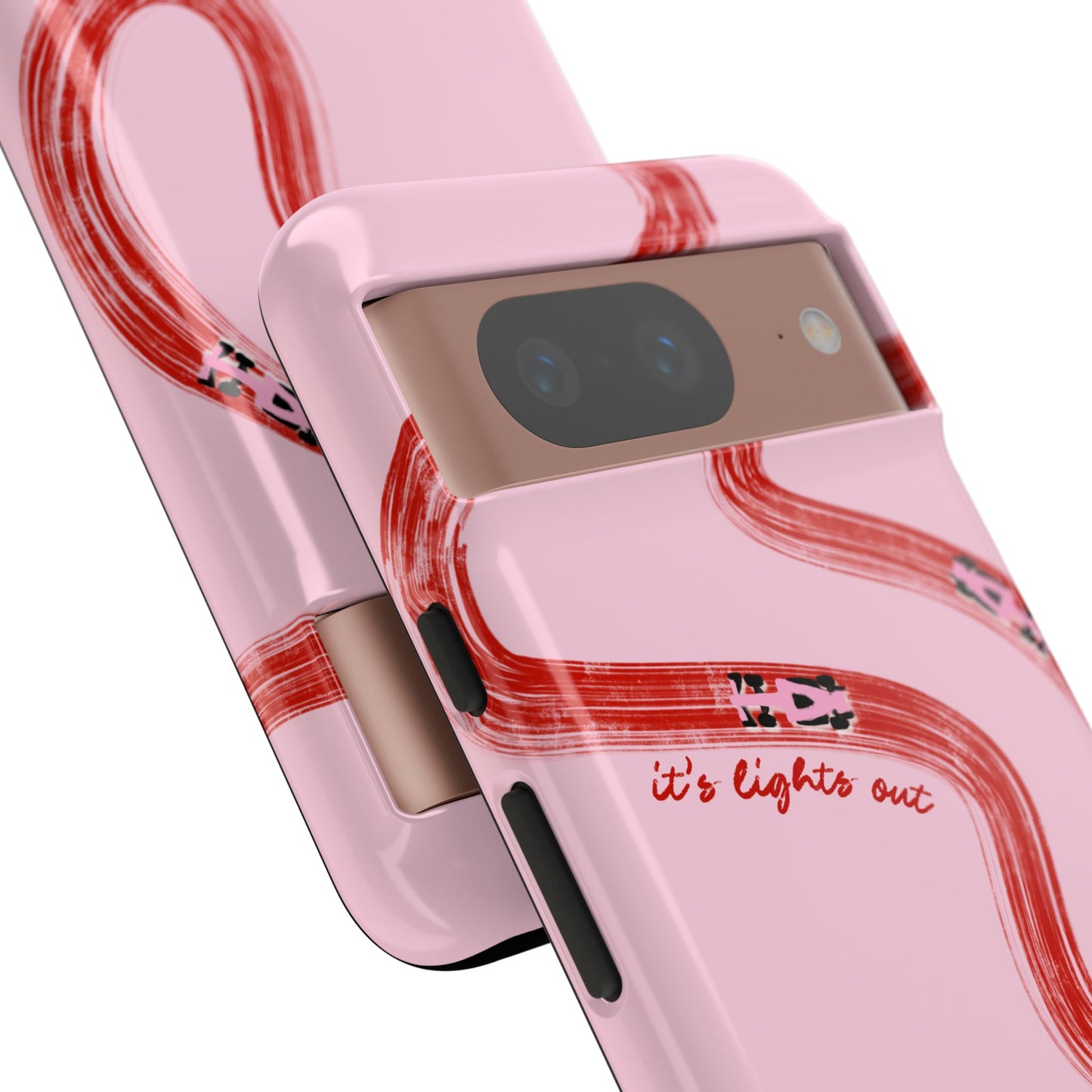 F1 Phone Case Pink and Red Painted "its lights out and away we go", Trendy F1 Gift, Formula 1 Gift, Cute F1 Phone Case, Unique Phone Case