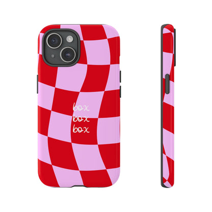 Pink and Red Checkered F1 Phone Case, Box Box Box F1 Phone Case