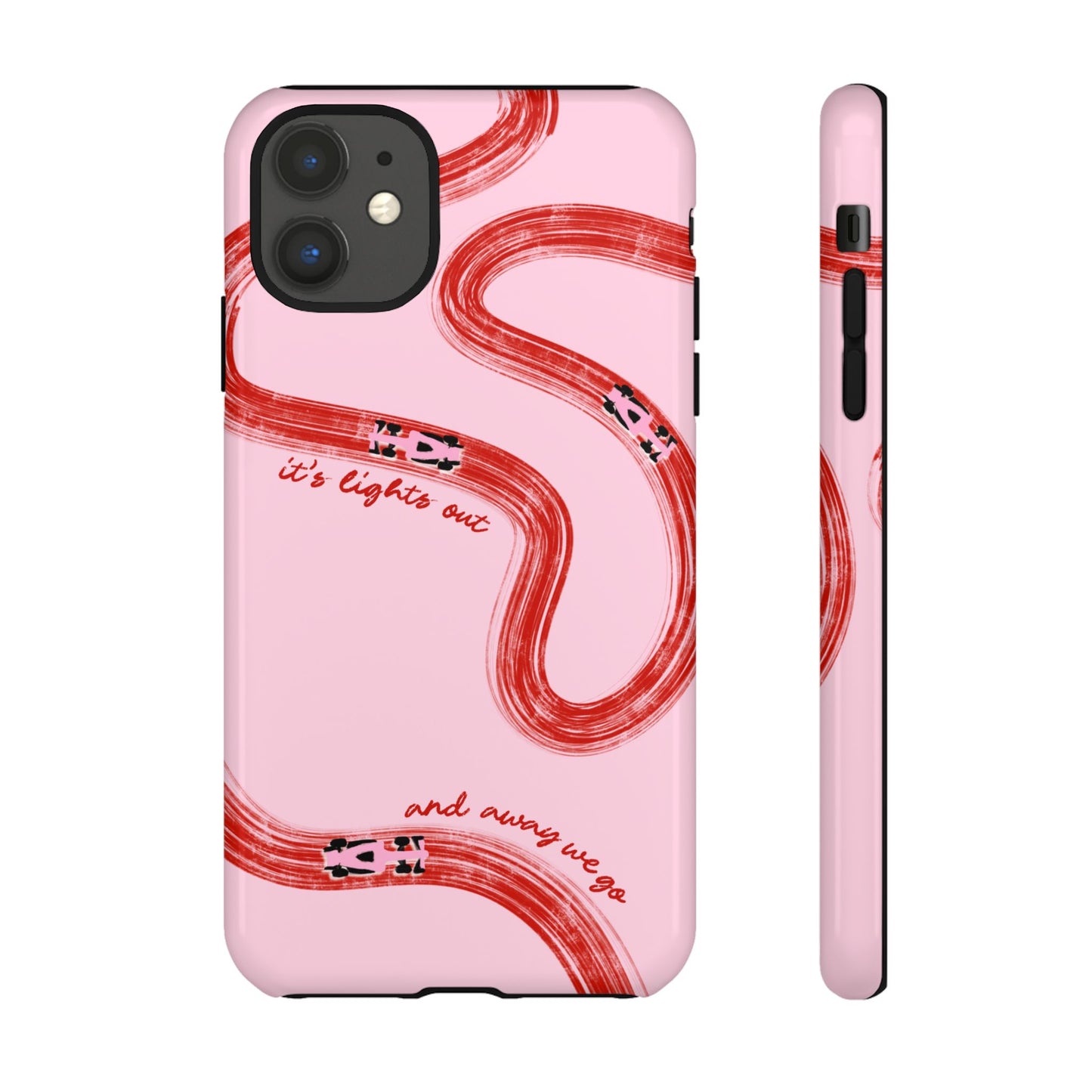 F1 Phone Case Pink and Red Painted "its lights out and away we go", Trendy F1 Gift, Formula 1 Gift, Cute F1 Phone Case, Unique Phone Case