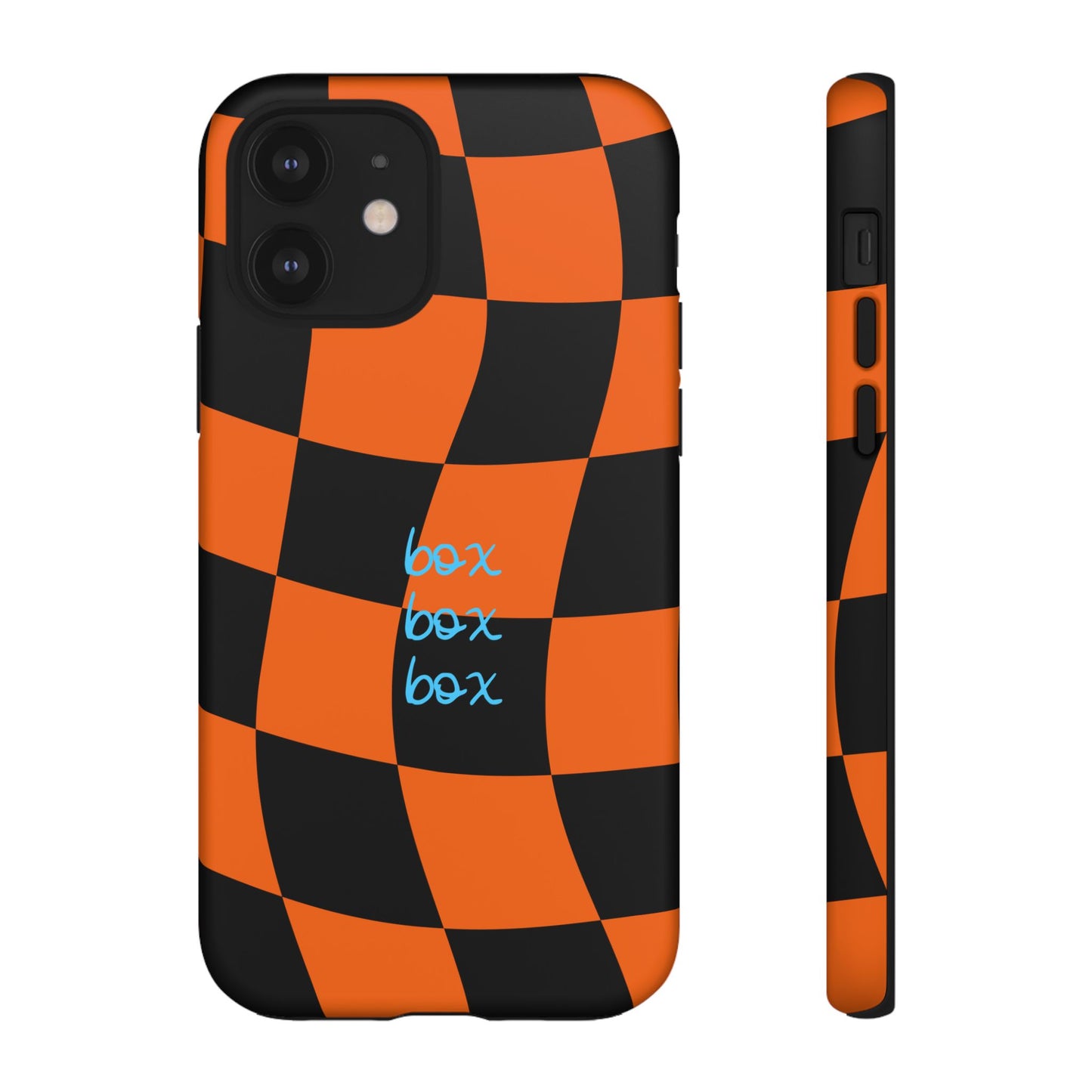 McLaren Orange and Black Checkered F1 Phone Case, Box Box Box F1 Phone Case