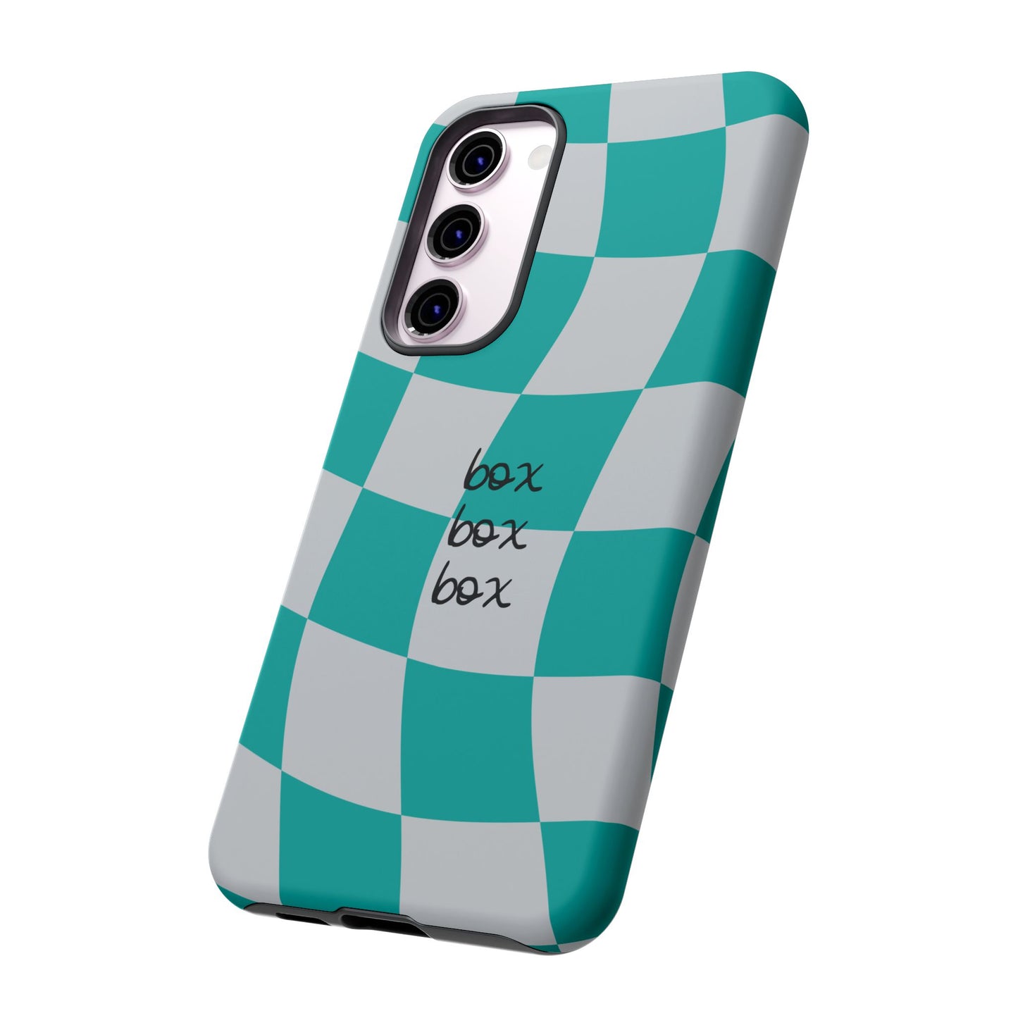 Mercedes Teal and Grey Checkered F1 Phone Case, Box Box Box F1 Phone Case
