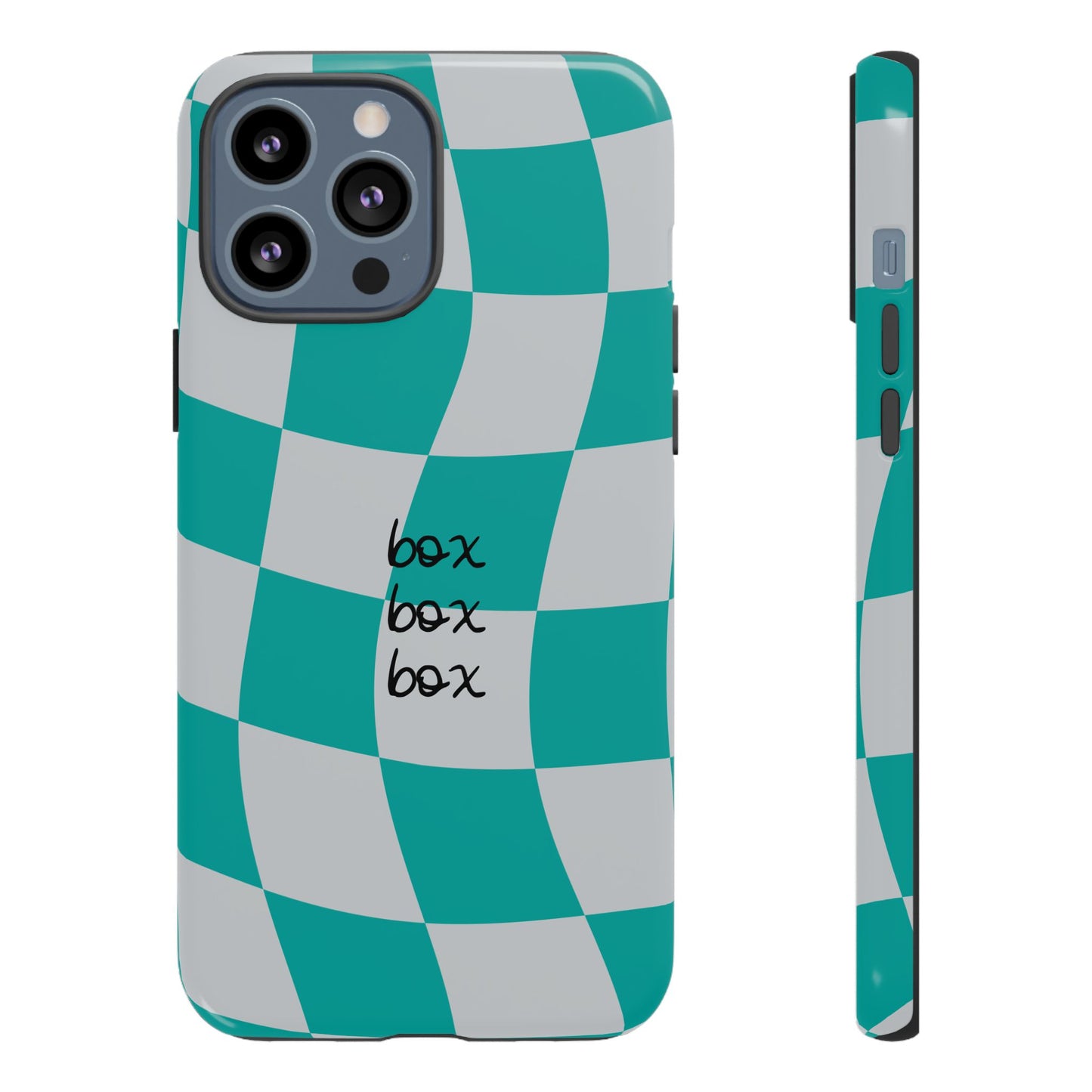 Mercedes Teal and Grey Checkered F1 Phone Case, Box Box Box F1 Phone Case