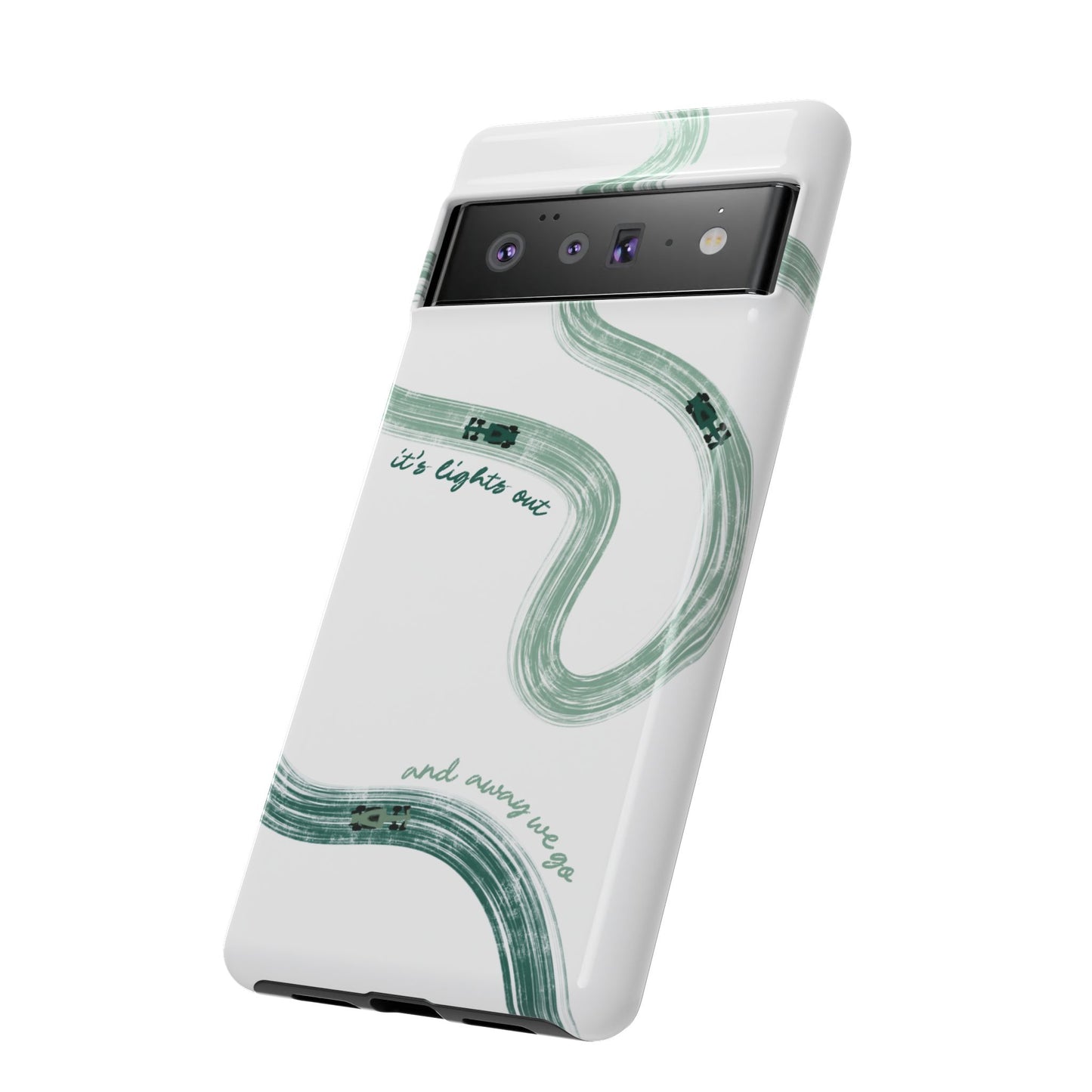 F1 Phone Case Green Painted "its lights out and away we go", Trendy F1 Gift, Formula 1 Gift, Cute F1 Phone Case, Gift for F1 Fans