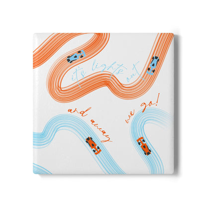 McLaren Orange and Blue F1 Ceramic Coaster | Curved Tracks with Tiny Cars