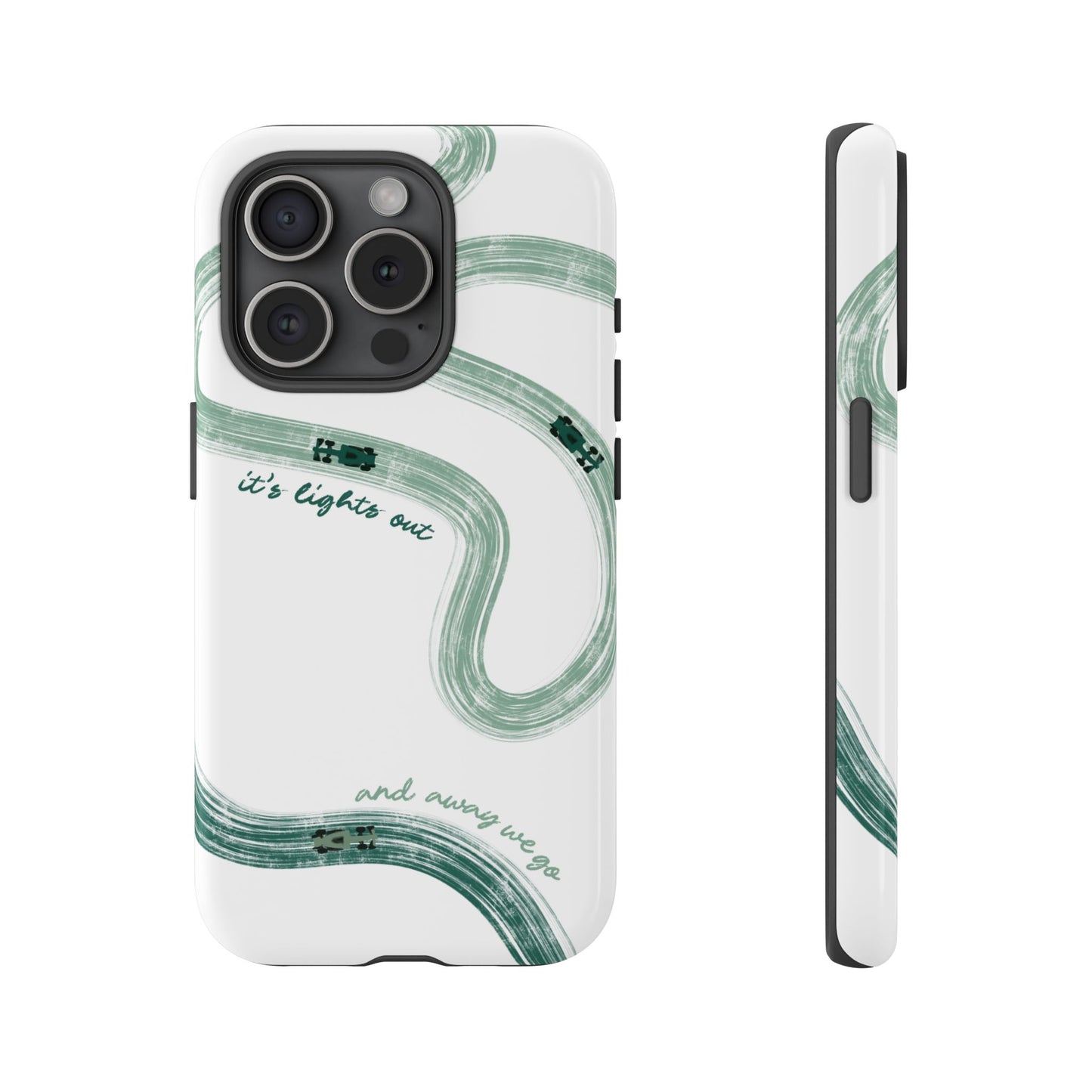 F1 Phone Case Green Painted "its lights out and away we go", Trendy F1 Gift, Formula 1 Gift, Cute F1 Phone Case, Gift for F1 Fans
