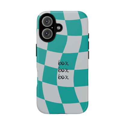 Mercedes Teal and Grey Checkered F1 Phone Case, Box Box Box F1 Phone Case