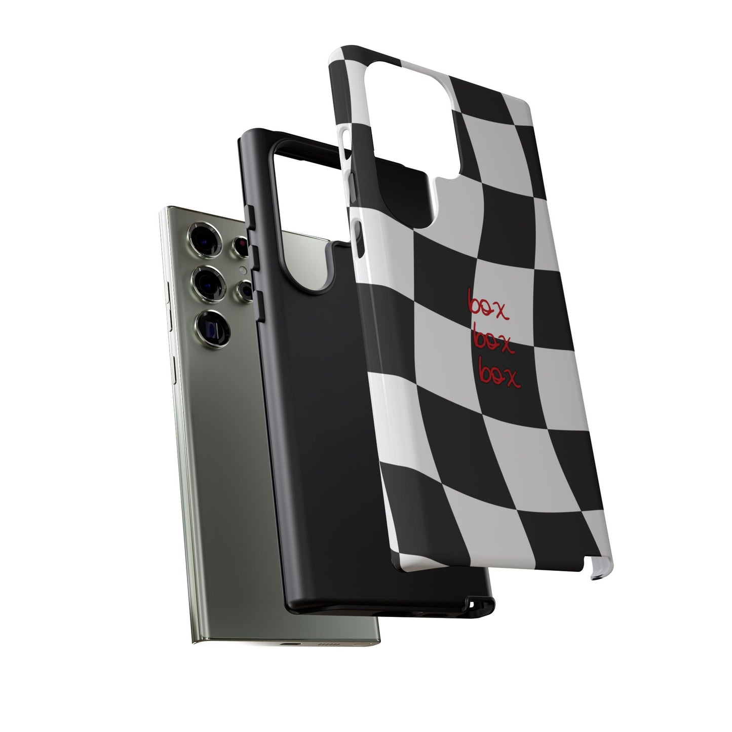 Black and Red Checkered F1 Phone Case, Box Box Box F1 Phone Case