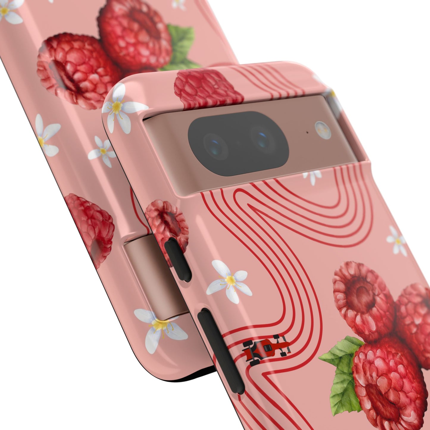 Red F1 Haas and Raspberries Phone Case, Trendy F1 Gift, Formula 1 Gift, Cute Fruit F1 Phone Case, Unique Phone Case