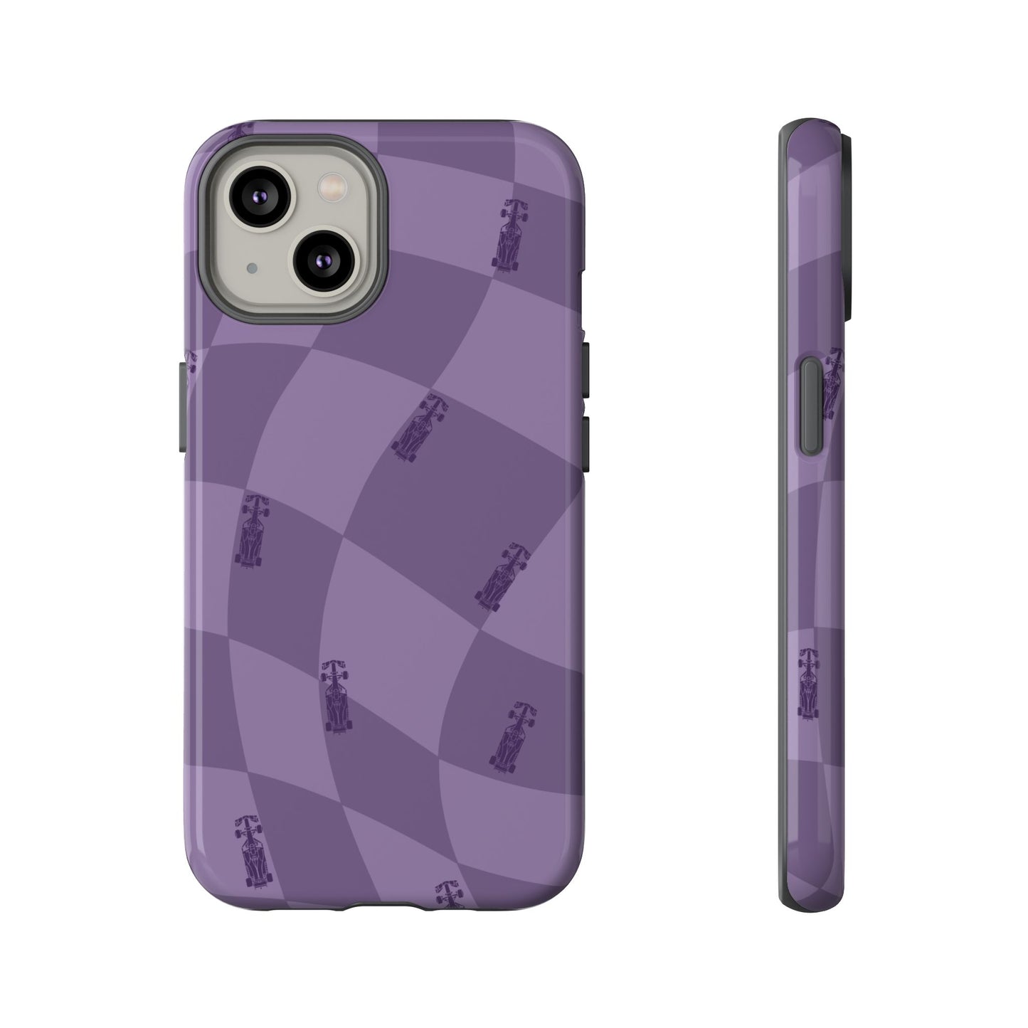 F1 Phone Case Purple Checkered Design, Trendy F1 Gift, Formula 1 Gift, Cute F1 Phone Case, Unique Formula One Phone Case