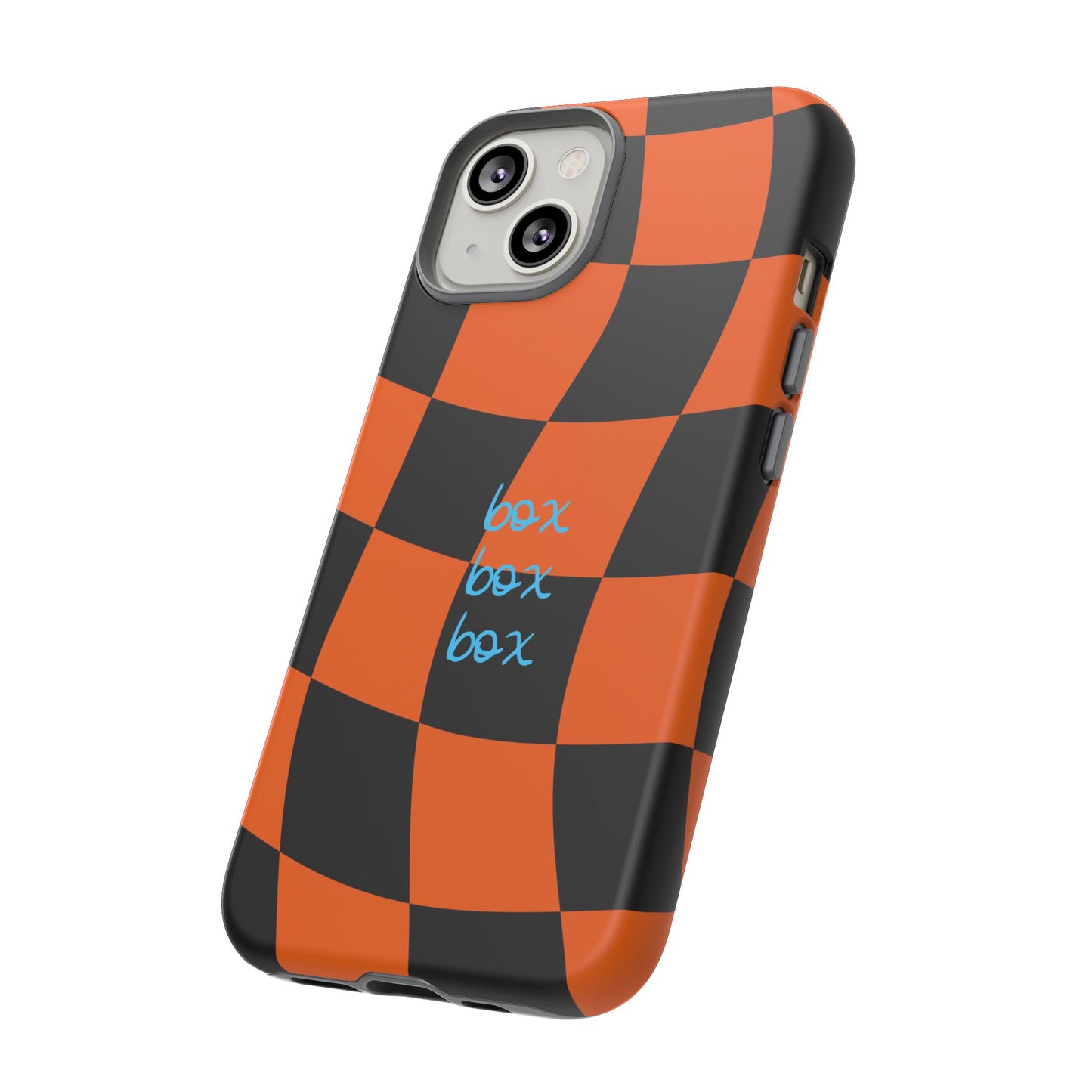 McLaren Orange and Black Checkered F1 Phone Case, Box Box Box F1 Phone Case