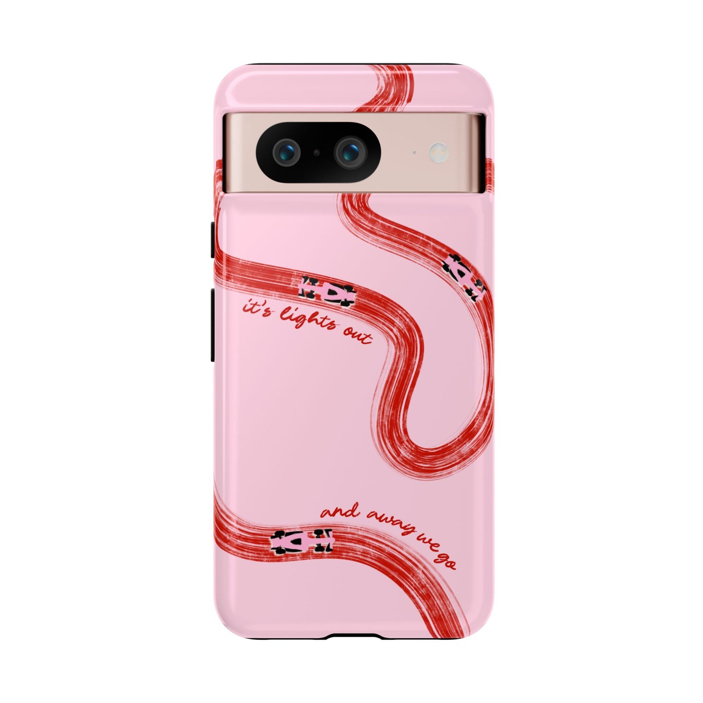 F1 Phone Case Pink and Red Painted "its lights out and away we go", Trendy F1 Gift, Formula 1 Gift, Cute F1 Phone Case, Unique Phone Case