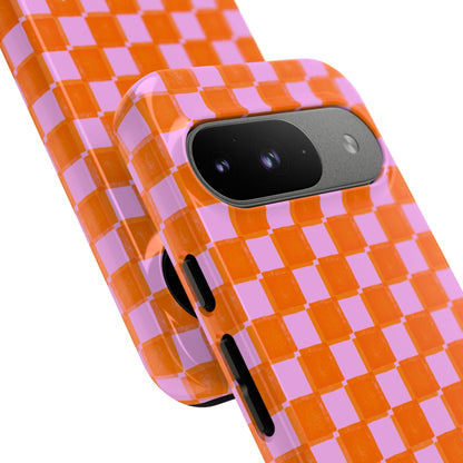 Simply Lovely Orange and Pink Checkered F1 Phone Case Design, Trendy F1 Gift, Formula 1 Gift, Cute F1 Phone Case