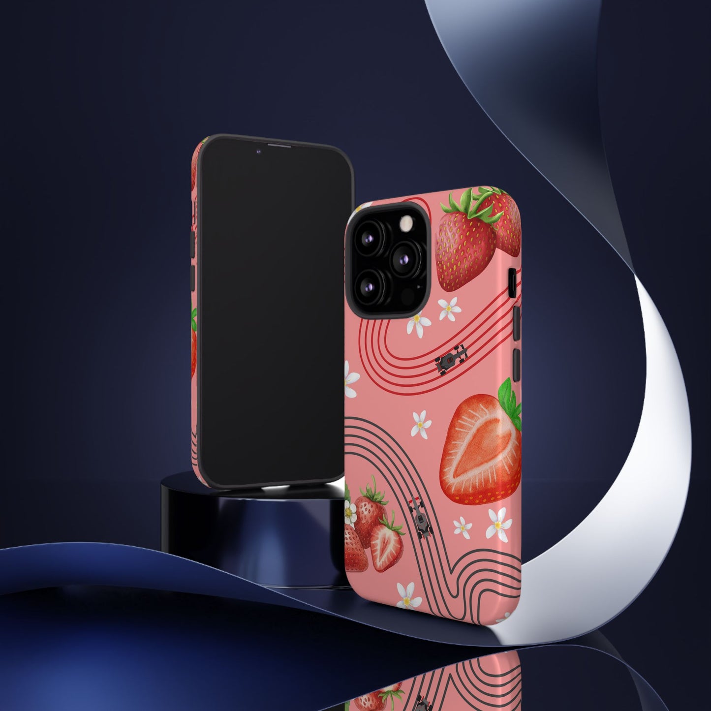 Red F1 Audi and Strawberries Phone Case, Trendy F1 Gift, Formula 1 Gift, Cute Fruit F1 Phone Case, Unique Phone Case