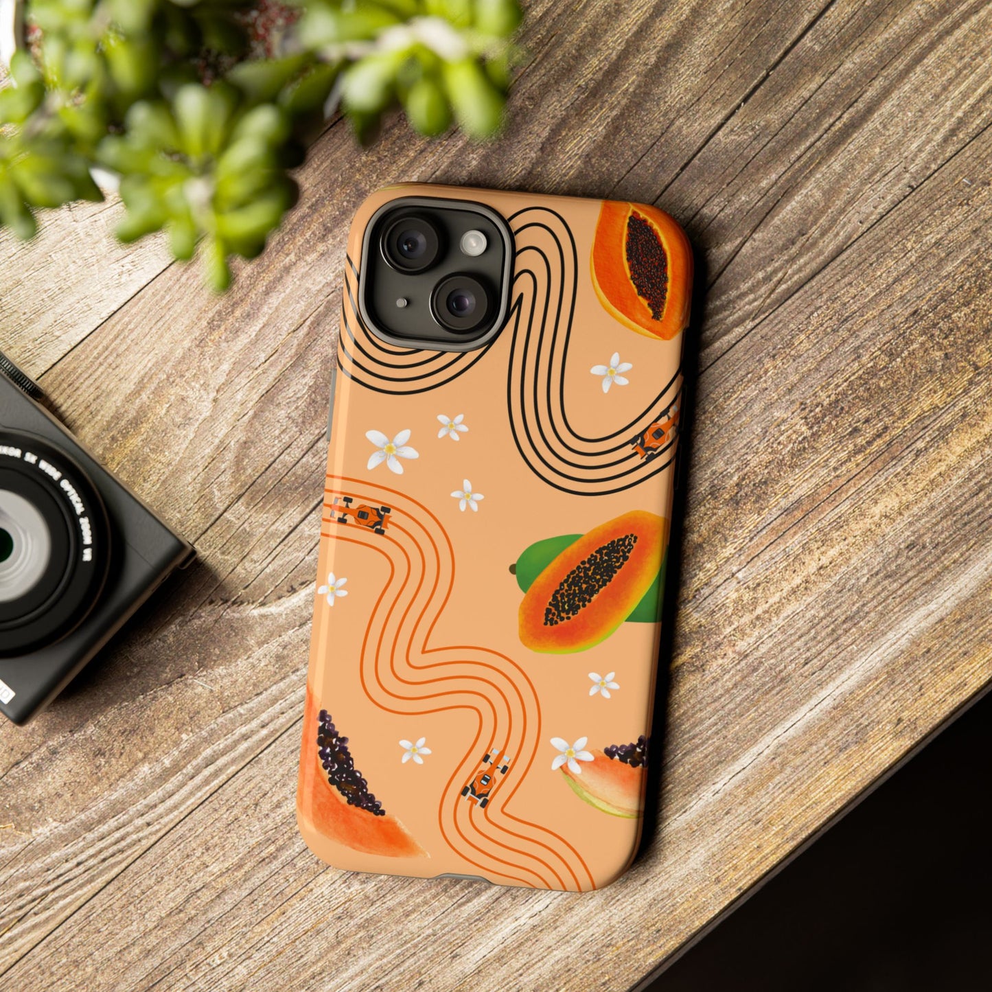 Orange F1 McLaren and Papaya Phone Case, Trendy F1 Gift, Formula 1 Gift, Cute Fruit F1 Phone Case, Unique Phone Case