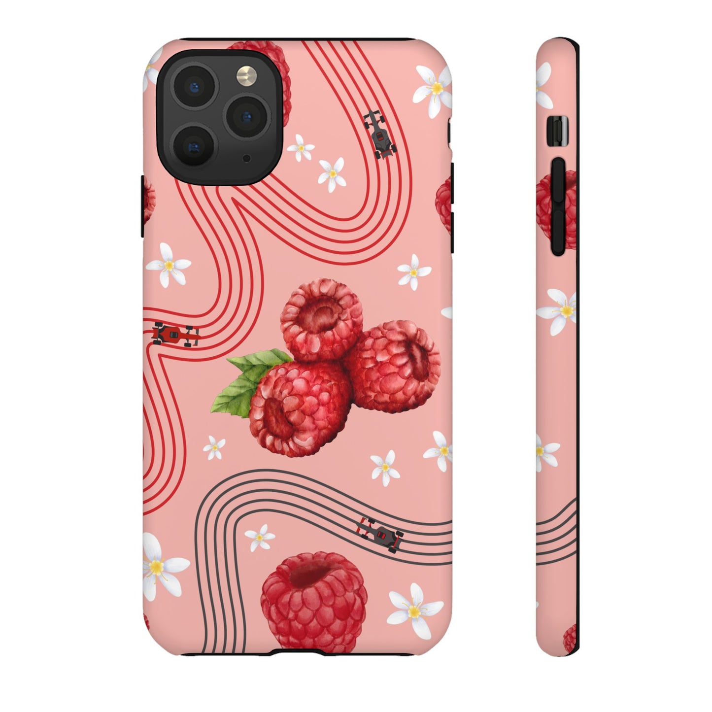 Red F1 Haas and Raspberries Phone Case, Trendy F1 Gift, Formula 1 Gift, Cute Fruit F1 Phone Case, Unique Phone Case