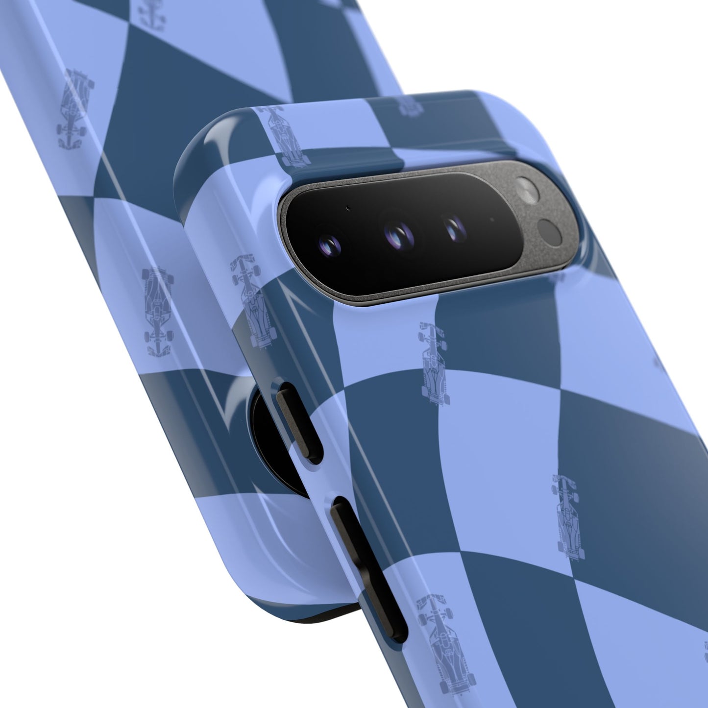 F1 Phone Case Blue Checkerboard Design, Trendy F1 Gift, Formula 1 Gift, Cute F1 Phone Case, Unique Formula One Phone Case