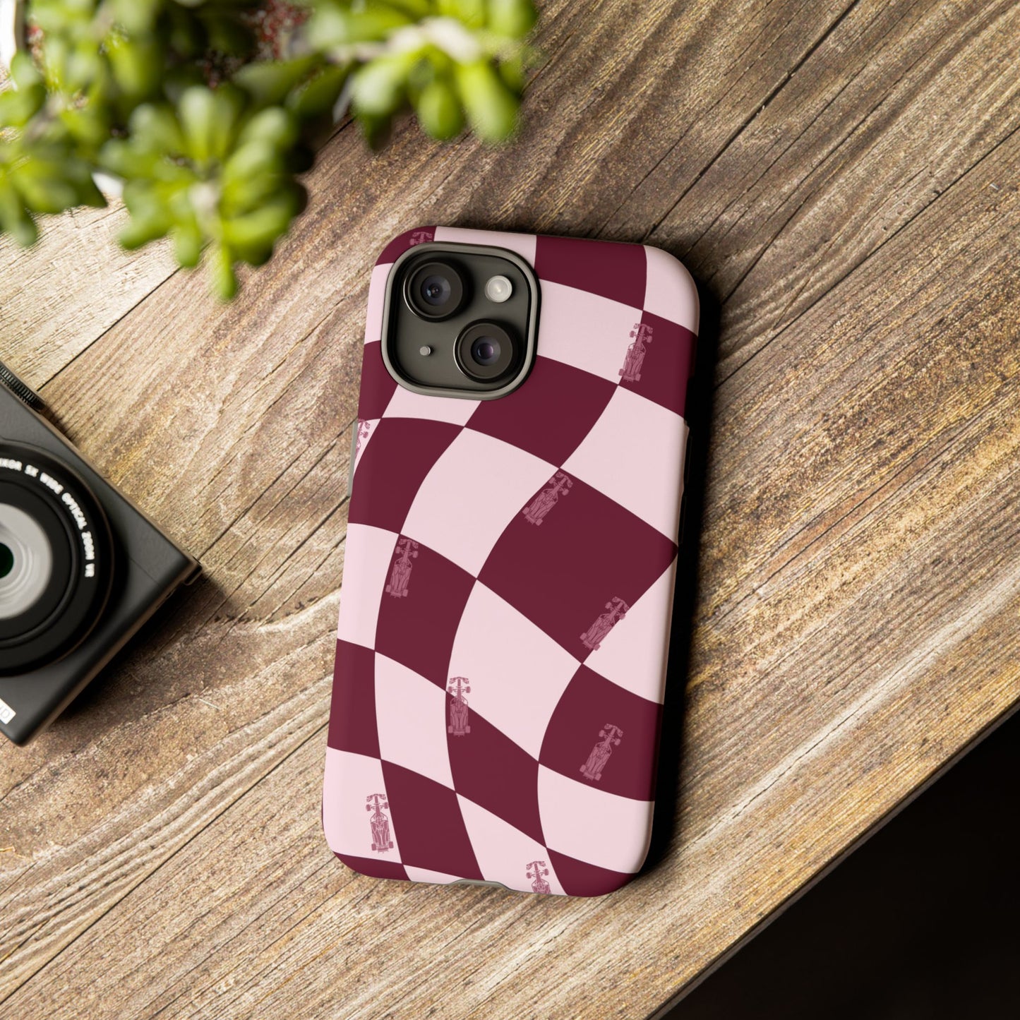 F1 Phone Case Pink Checkered Design, Trendy F1 Gift, Formula 1 Gift, Cute F1 Phone Case, Unique Formula One Phone Case