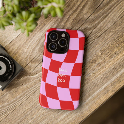 Pink and Red Checkered F1 Phone Case, Box Box Box F1 Phone Case